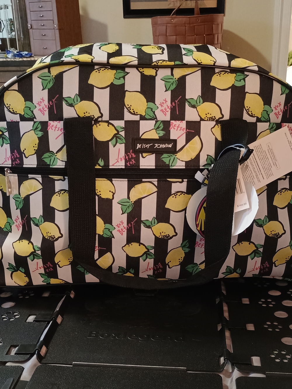 NWTS Betsy Johnson Fresh Lemons Rolling Weekender Duffel Bag.